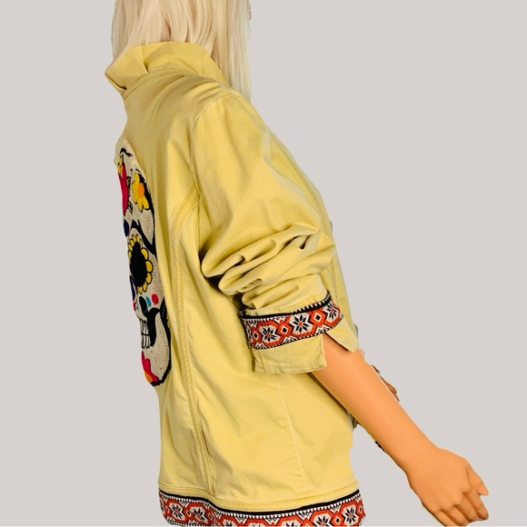 Colorful Upcycled Yellow Jacket with Large Skull Embellishments - Picture 5 of 7